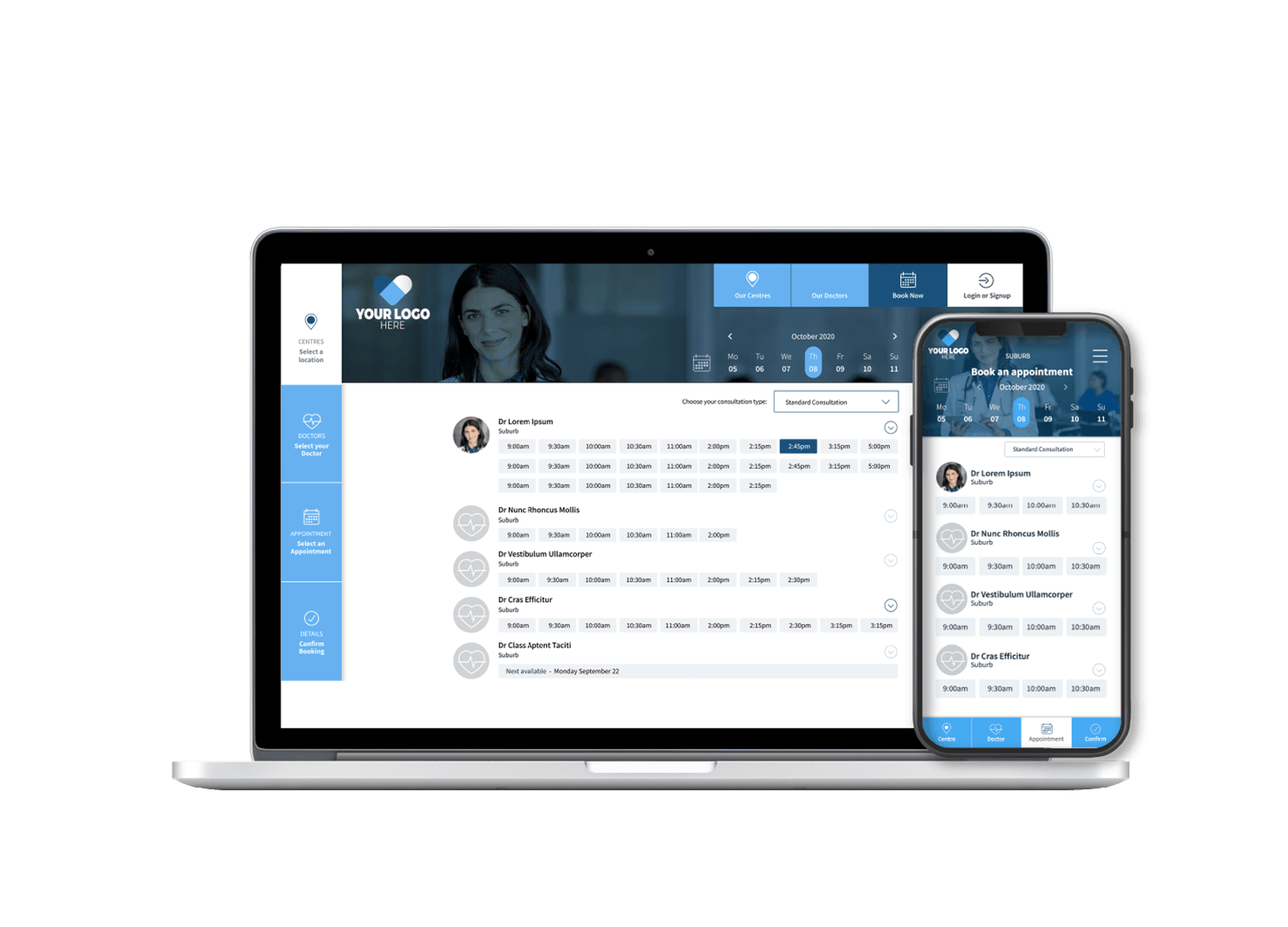 Online Appointments application responsiveness displayed on laptop and phone